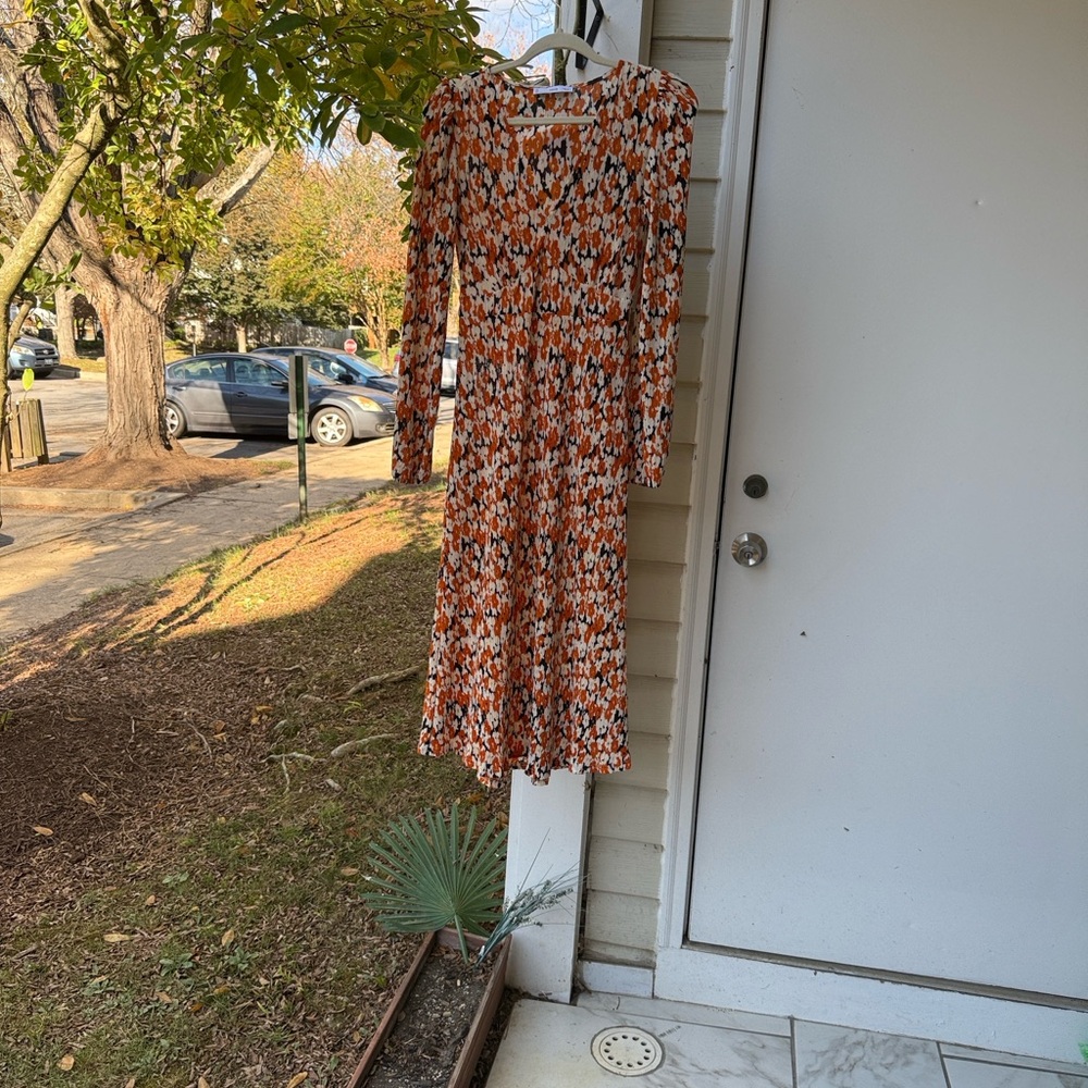 Mango Orange And Black Patterned Long Sleeve Dress - image 5